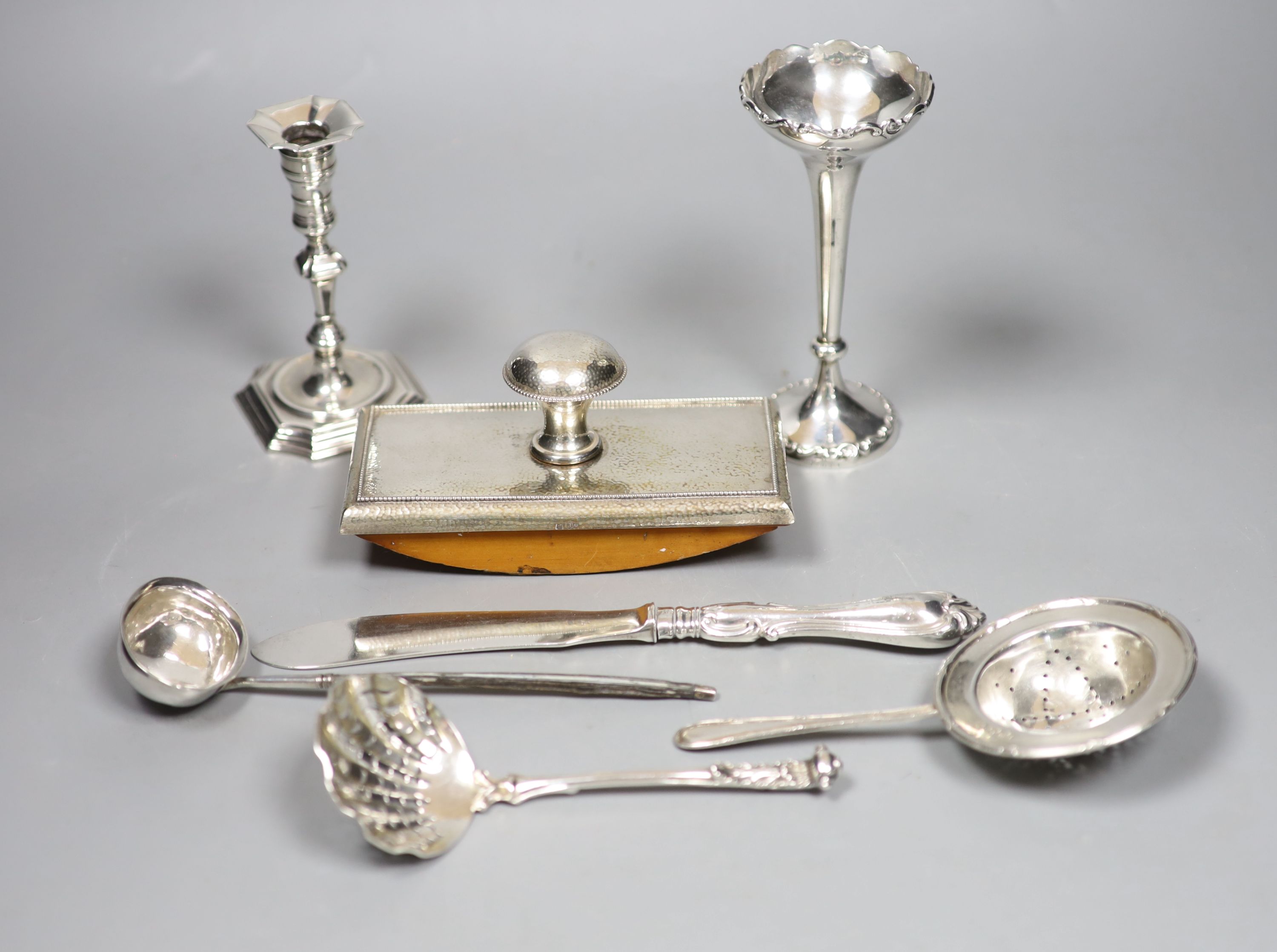 An Austro-Hungarian beaded and planished silver-mounted desk blotter and six other items,